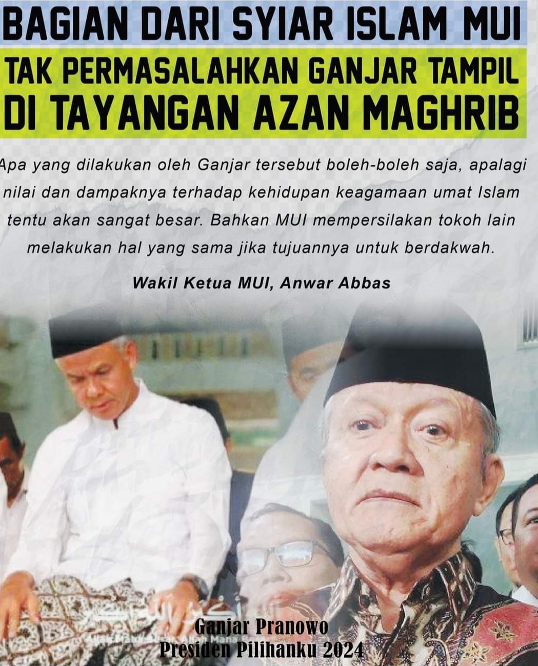 Bagian Dari Syiar Islam, MUI Tak Permasalahkan Ganjar Tampil di Tayangan Azan Maghrib